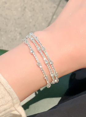 三层环绕满钻方块手环女清冷气质