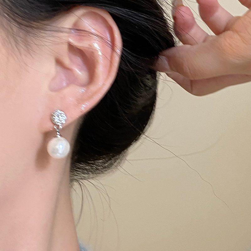 s925银针珍珠耳钉新款2023爆款耳环小众设计感耳坠高级感耳饰品女