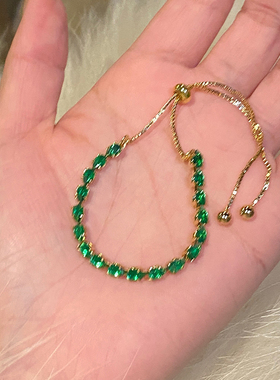 绿宝石满钻链条手链女复古气质感