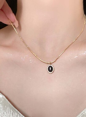 间珠链猫眼石钛钢项链女气质百搭