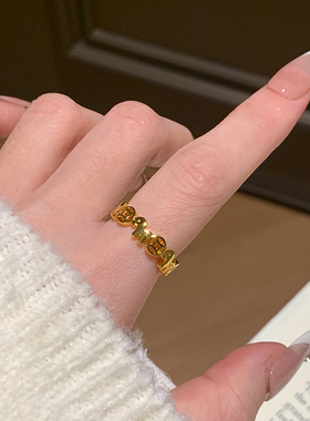 可爱小马金铜钱戒指女开口可调节