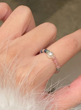 混色碧玺珍珠戒指女中式古韵风