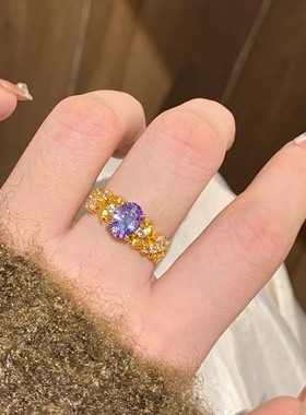 紫荆花鸽子蛋戒指开口女紫气东来