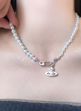 土星别针珍珠项链女时尚甜酷风