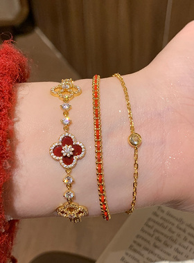 好运红绳双层泡泡钻手链女中国风