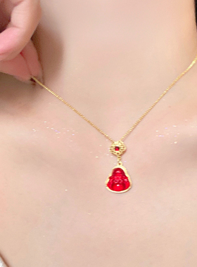 冰透仿红玉髓弥勒佛公项链女中式