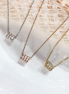 三排钻小蛮腰钛钢项链女经典百搭