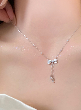 超美流苏蝴蝶结珍珠流苏项链女
