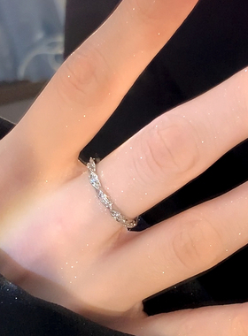 铜镀银戒指女麻花碎钻开口戒指环