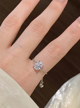 爆闪单钻戒指女链条抽拉可调节