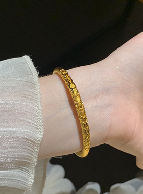 沙金复古卷草纹手镯女新中式古风