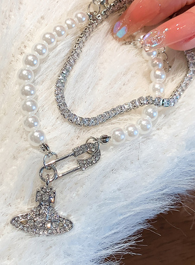 土星大别针珍珠链条手链女