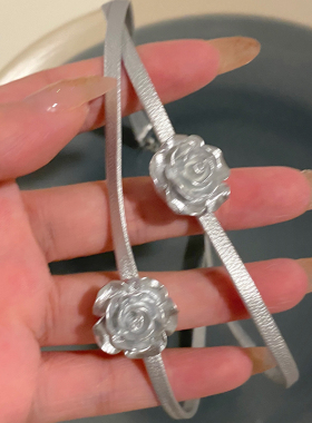 银色玫瑰花双层蛇骨颈链女法式