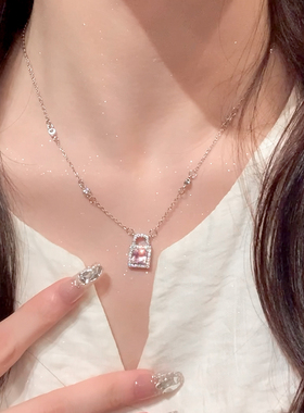 铜镀银项链女粉钻锁头项链高级感