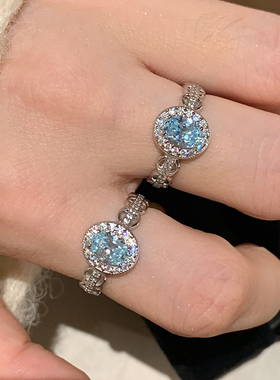 海水蓝鸽子蛋蕾丝开口戒指女清新