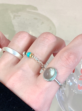 INS冷淡风海蓝宝开口戒指女