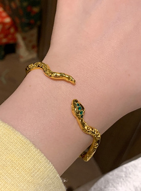 金光绿头蛇形手镯女开口高级感
