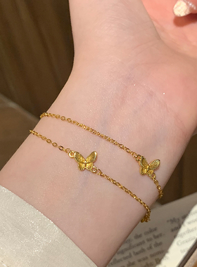 落金蝴蝶新中式双层蝴蝶手链女