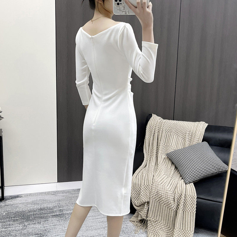 春秋长袖包臀中长裙开衩礼服领证小白裙女裙子白色连衣裙女高级感,淘宝优惠券,粉丝福利购,淘宝优惠卷