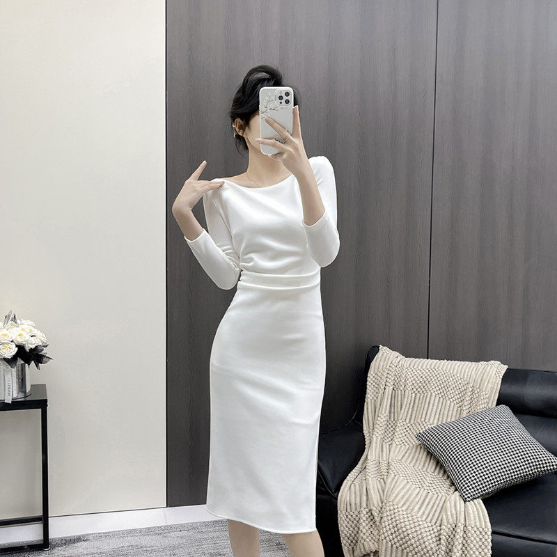 春秋长袖包臀中长裙开衩礼服领证小白裙女裙子白色连衣裙女高级感,淘宝优惠券,粉丝福利购,淘宝优惠卷