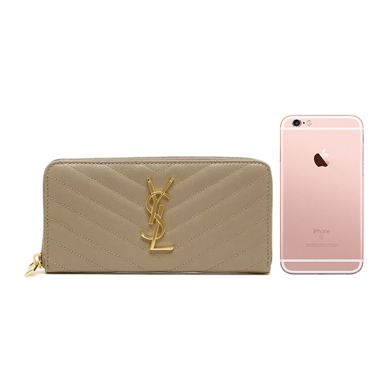 圣罗兰深裸色女士经典长款零钱包 联采海外女士包袋