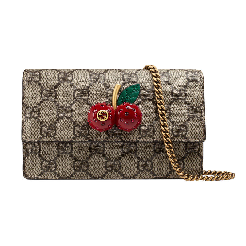 gucci帆布迷你樱桃单肩斜挎包女包 联采海外女士包袋