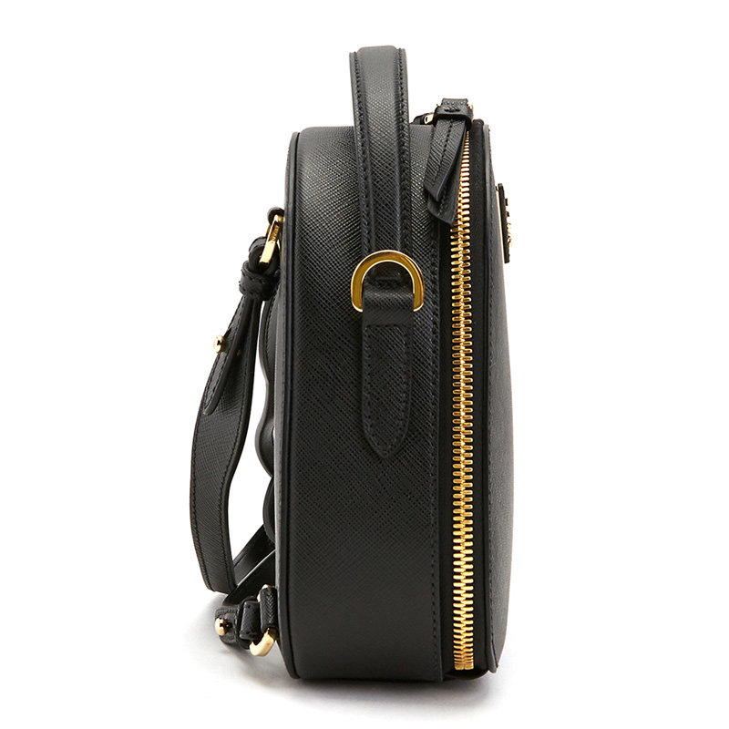 prada黑色女士牛皮logo饰双肩背包 联采海外女士包袋