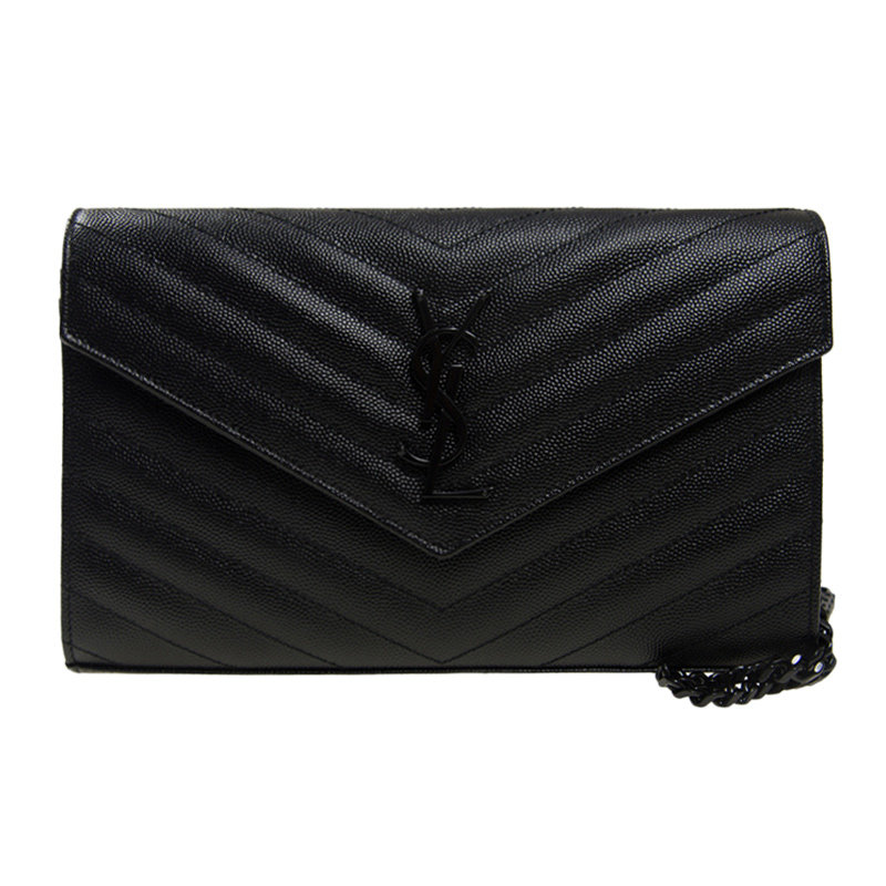 圣罗兰黑色女士单肩翻盖包链条包 联采海外女士包袋