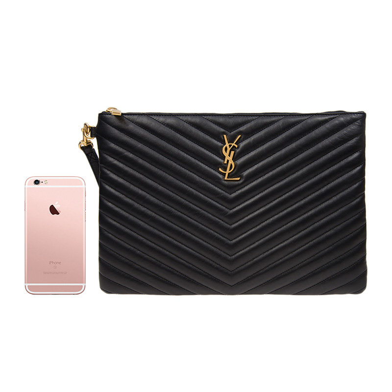 圣罗兰黑色女士时尚官方手拿包 联采海外女士包袋