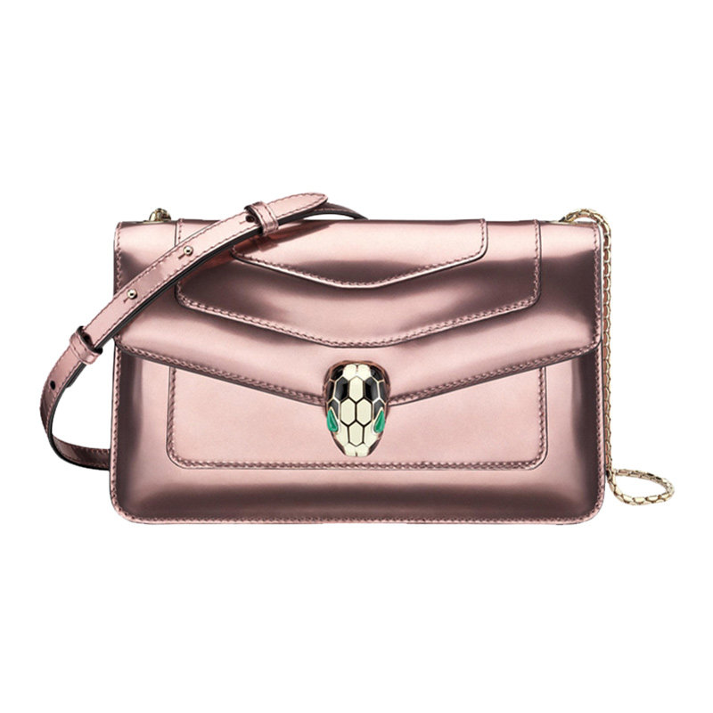 bvlgari女士粉色金属质感斜跨蛇头 联采海外女士包袋
