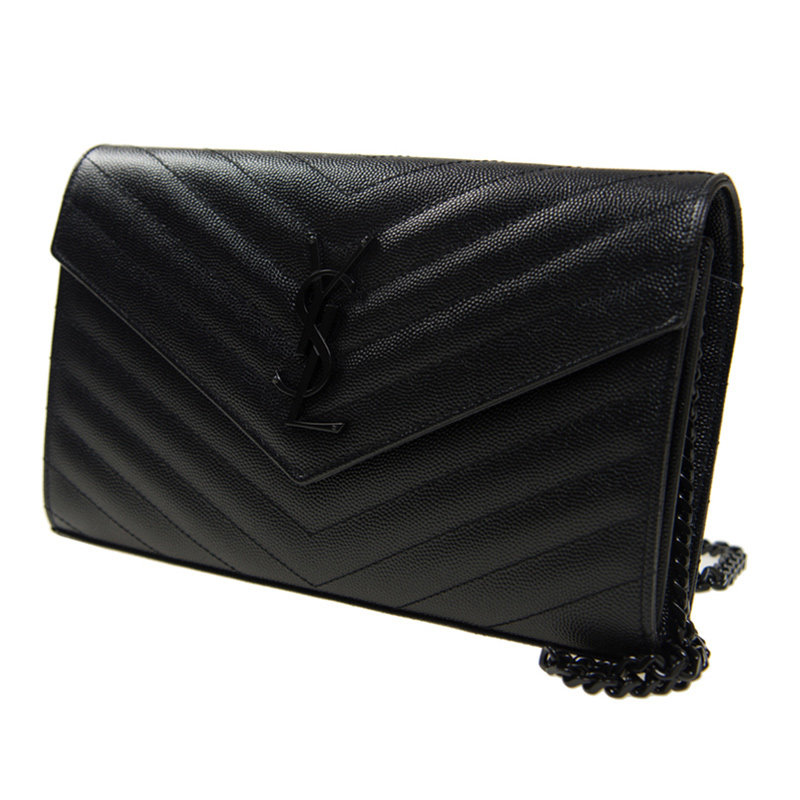 圣罗兰黑色女士单肩翻盖包链条包 联采海外女士包袋