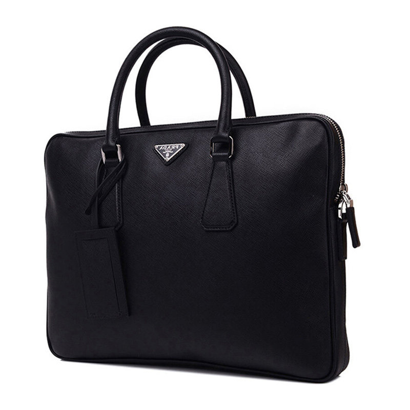 prada黑色牛皮logo饰百搭斜挎包 联采海外男士包袋