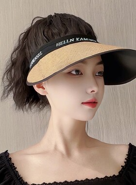 遮阳帽子一体高马尾短卷发夏季