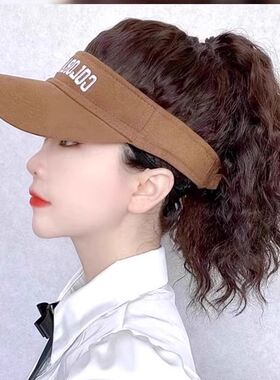 帽子假发一体女新款遮阳空顶马尾