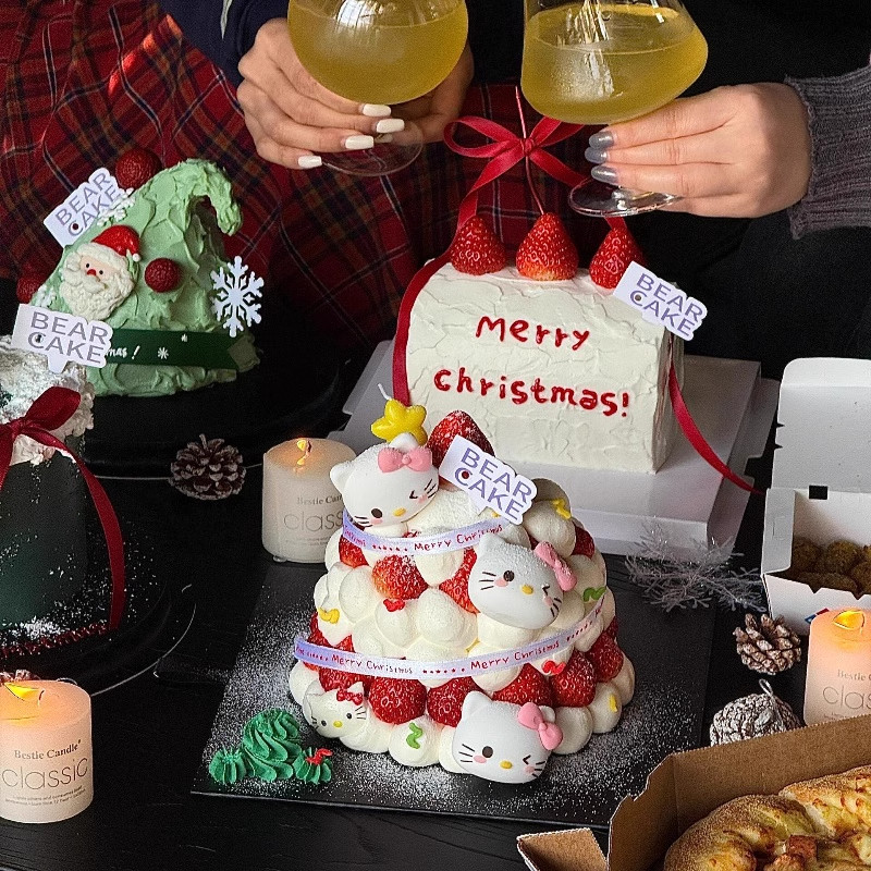 网红圣诞节kt猫许愿树蛋糕装饰圣诞可爱粉色小猫甜品插件烘焙摆件,淘宝优惠券,粉丝福利购,淘宝优惠卷