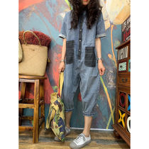 2020 Summer new reduced age Fat mm Jeans Slim Fit Pants Women Banging big pockets Overalls slim fit