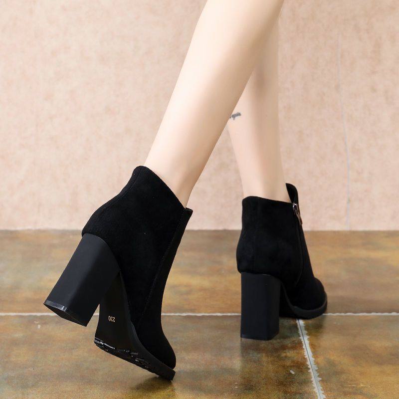 2026冬天高跟鞋女新款粗跟加绒棉鞋厚底磨砂小个子短靴韩版马丁靴,淘宝优惠券,粉丝福利购,淘宝优惠卷