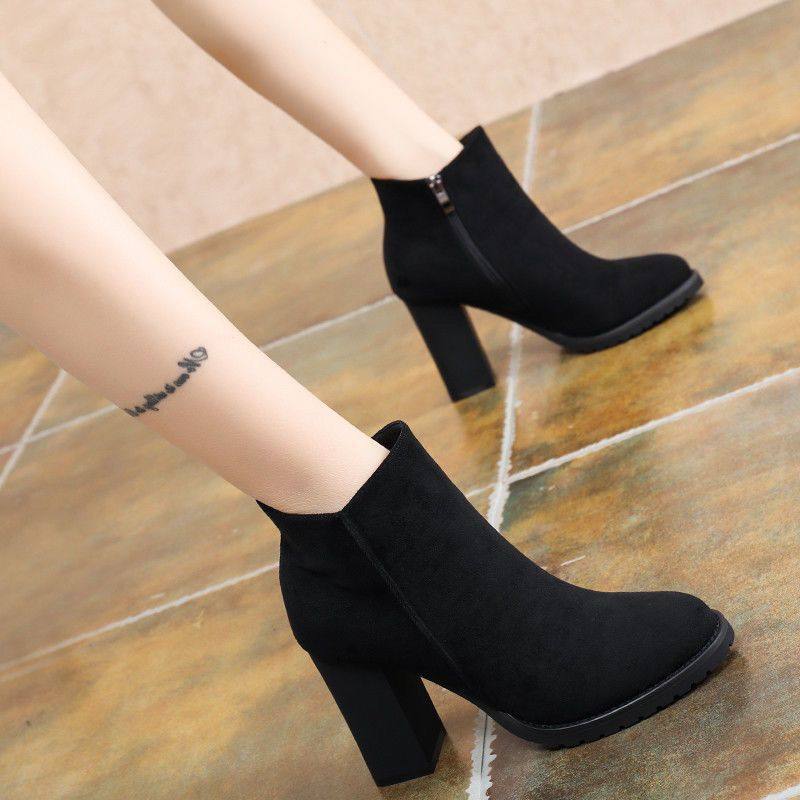 2026冬天高跟鞋女新款粗跟加绒棉鞋厚底磨砂小个子短靴韩版马丁靴,淘宝优惠券,粉丝福利购,淘宝优惠卷