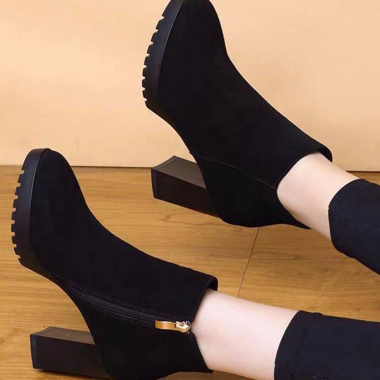 2026冬天高跟鞋女新款粗跟加绒棉鞋厚底磨砂小个子短靴韩版马丁靴,淘宝优惠券,粉丝福利购,淘宝优惠卷