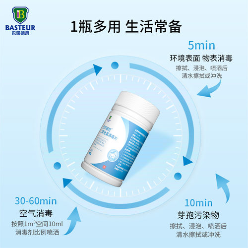 巴司德尼二氧化氯消毒片医院幼儿园学校空气消毒泡腾片100片/瓶 - 图0