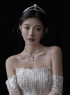新娘主纱项链婚礼婚纱白纱礼服晚宴配饰主持人舞台首饰一套高级感