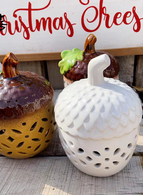 松果摆件松鼠夜灯陶瓷高温瓷美式做旧复古出口外贸万圣节圣诞栗子