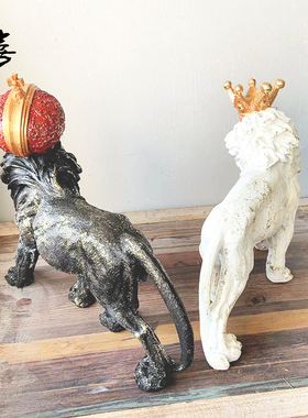 摆件树脂狮子王冠欧式美式复古做旧卡通高档现代简约ins网红出口