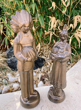 陶瓷摆件工艺品出口外贸印第安人铁锈釉高温瓷彩绘美式欧式简约大