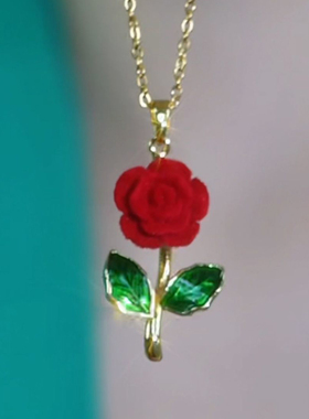 奢华钛钢不掉色玫瑰花项链