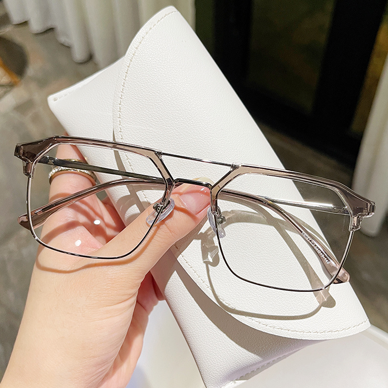 黑框眼镜男款近视感光变色茶色大框潮牌痞帅防蓝光辐射平光镜圆脸