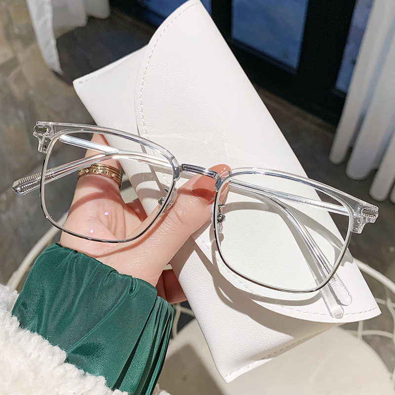 感光变色近视眼镜男防辐射抗蓝光平光镜男潮痞帅半框理工男眼镜框