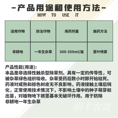 功马刀20%敌草快 荒地不伤土壤一年生杂草灭草剂非耕地农药除草剂 - 图1
