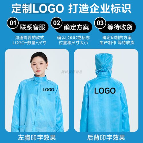 粉色连帽防静电衣无尘服大褂男女耐高温消毒条纹防尘工作服可印字 - 图2
