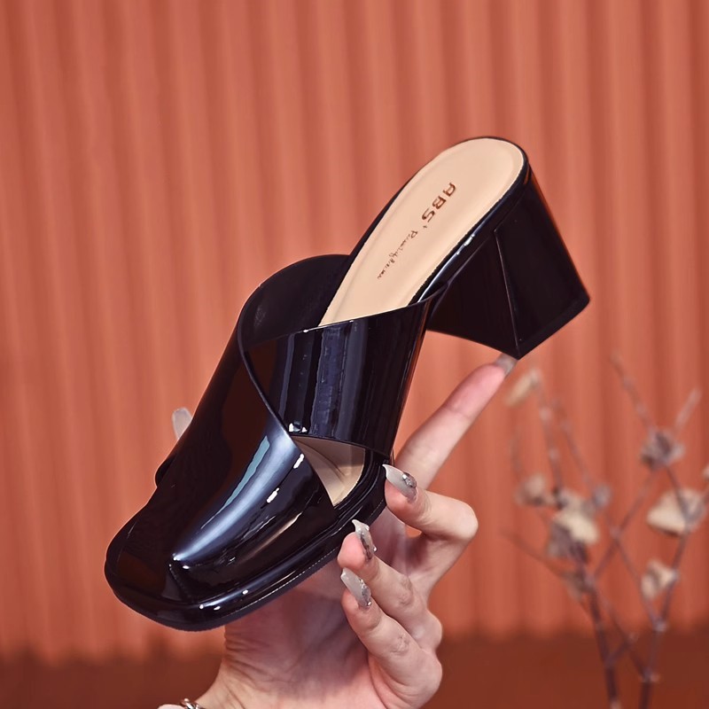 网红穆勒鞋女2024年夏季新款镂空外穿包头拖鞋时尚百搭粗跟高跟鞋 - 图0